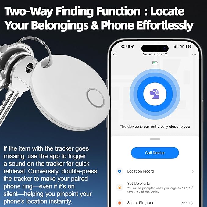 Tacker Tags-2 Pack, Bluetooth Tracker, Keys Finder and Item Locator for Keys, Bags Luggage, Suitcases and Wallet, Tracking Tags, Works with TUYA APP, Both iOS and Android Compatible, White