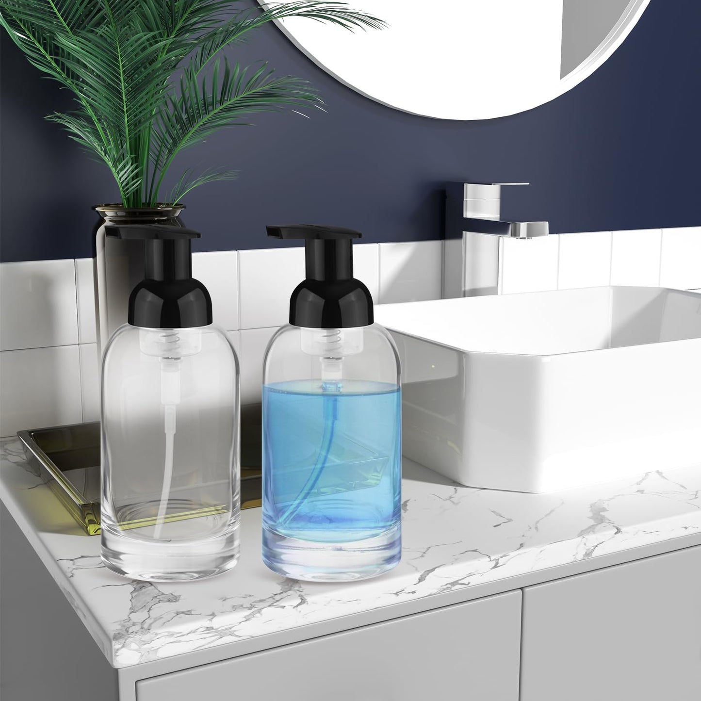 DynnnDy 350ml 2Pcs Premium Glass Foam Pump Bottles Travel Foaming Dispenser for Body Wash,Shampoo,Toiletries,Dish Liquid Soap
