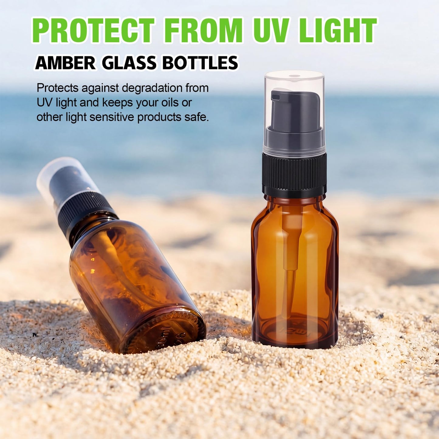 Yiyiring 50 Pcs 15ml Empty Refillable Amber Glass Pump Bottles with Clear Top, 6 Funnel, 6 Droppers, Travel Size Cosmetic Dispenser for Cream, Lotion, Sample, Liquids Aromatherapy