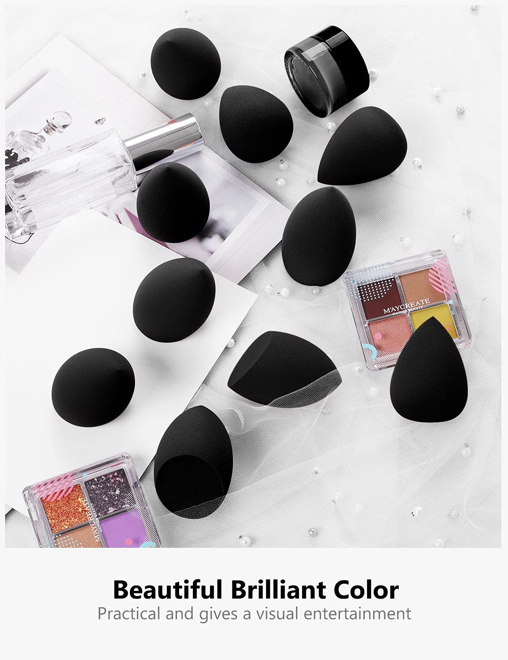 InnoGear Makeup Sponge, 10 Pcs Makeup Sponges Blender Set Beauty Cosmetic Foundation Blending Applicator Puff, Flawless for Liquid Cream Powder (Basic Black)