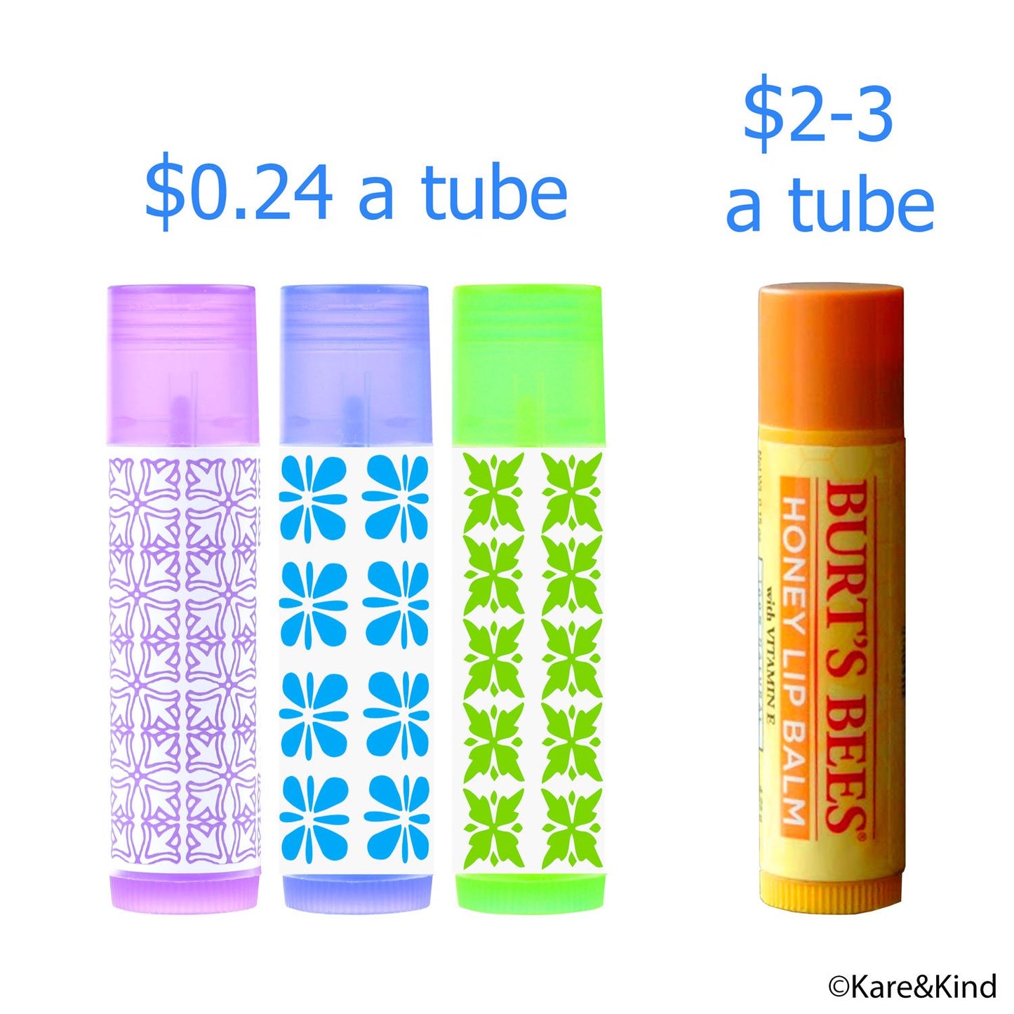 Kare & Kind DIY Lip Balm Container Tubes - 50-Pack (10x5 Colors) - Including 50 Writeable & Printed Lip Balm Stickers - Twist Mechanism and a Cap - 3/16 Oz (5.5 ml) - Moisturizing