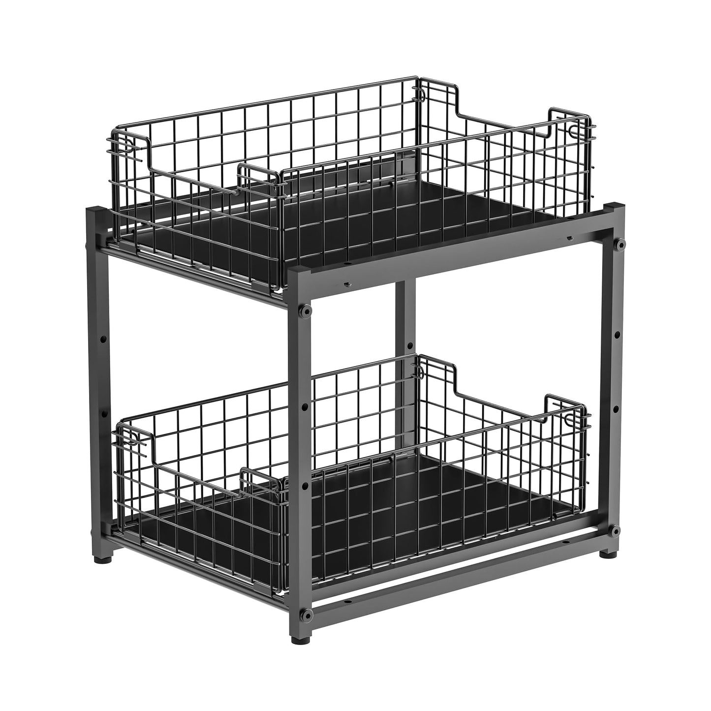 SILUB Under Sink Organizer, 2-Tier Pull Out Cabinet Organizer, Adjustable Height Bathroom Organizer and Storage, Spice Rack for Kitchen, Sliding Drawers Shelves 13.8×11×15.8 Inch (1 Pack)