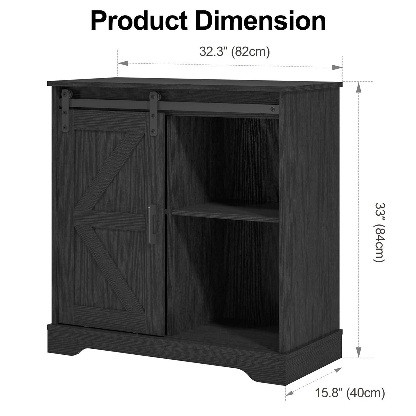 Panana Sliding Barn Door Buffet Sideboard Storage Cabinet Coffee Bar Kitchen Farmhouse Style (Black)
