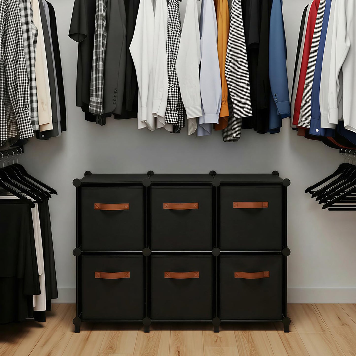 Snuvid Cube Storage Organizer with Storage Bins, 6-Cube Shelves Units with 6 Organizer Bins, DIY Plastic Storage Shelves with Mallet, Closet Clothes Storage Shelves for Home, Bedroom, Living Room