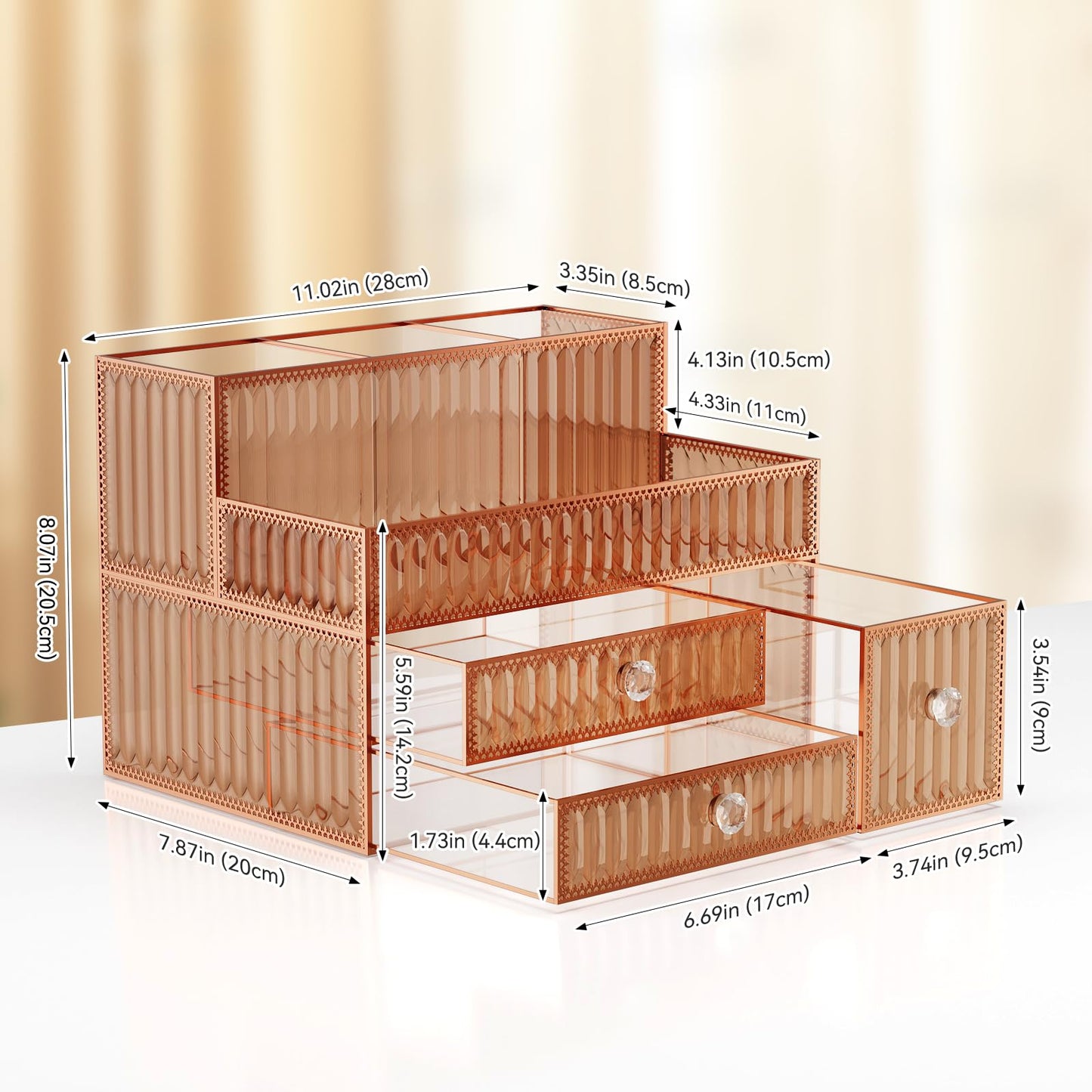 Youdepot Makeup Organizer Golden- Tempered Glass Vanity Organizer for Cosmetics, Skincare, Hair Tools, Brushes, Perfume - Multipurpose Bathroom Counter Skincare Organizer