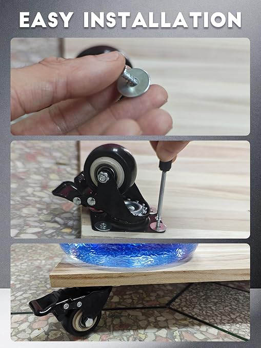 2 Inch Caster Wheels Set of 36 Heavy Duty Casters,with Brake,No Noise Locking Polyurethane (PU) Wheels, for Furniture and Workbench Load 800lbs