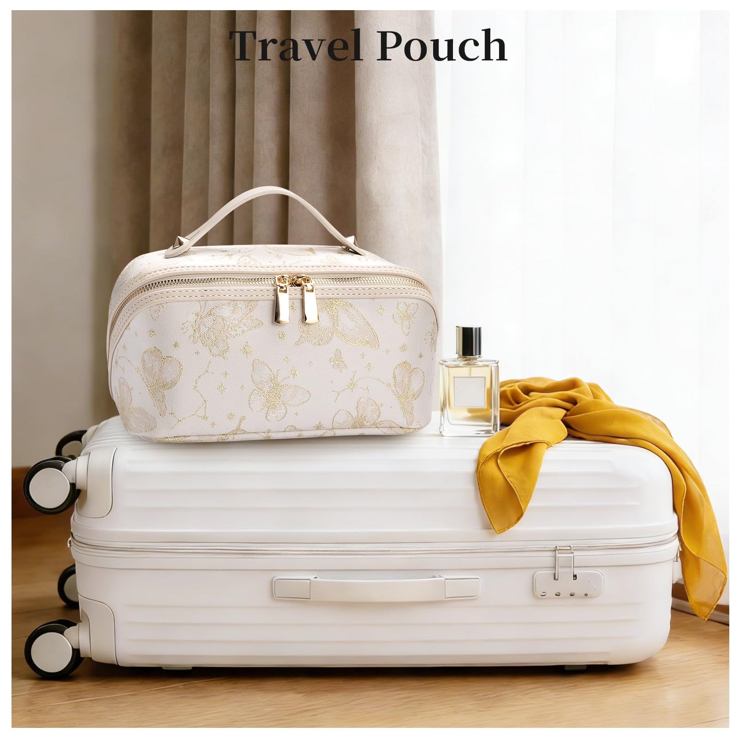 Abiudeng Travel Makeup Bag Large Capacity Toiletry Bag for Travel Essentials Open Flat Makeup bag Organizer with Divider and Handle