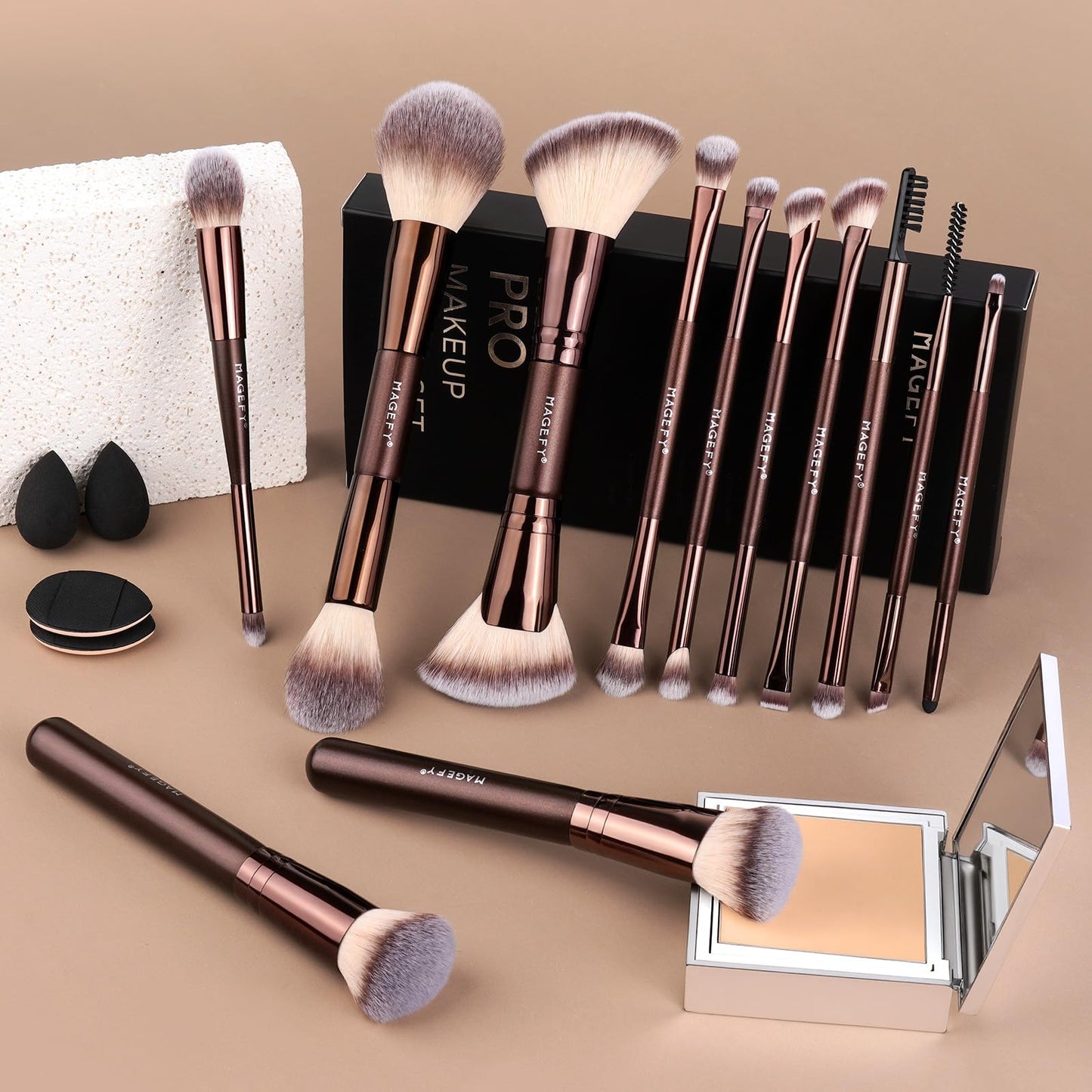 MAGEFY Makeup Brushes 22-in-12 Professional Makeup Brush Set Double-End Make Up Brushes for Powder Concealers Eye Shadows Blush with Gift Box