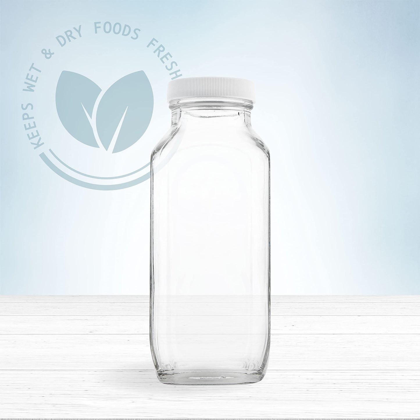 kitchentoolz 16 oz Glass Milk Bottle with Lid - Glass Jars with Airtight Lid used for Milk Container, Yogurt, Smoothies, Juice, Kefir, & Water -2 Pack 16 oz Glass Bottles with Lids