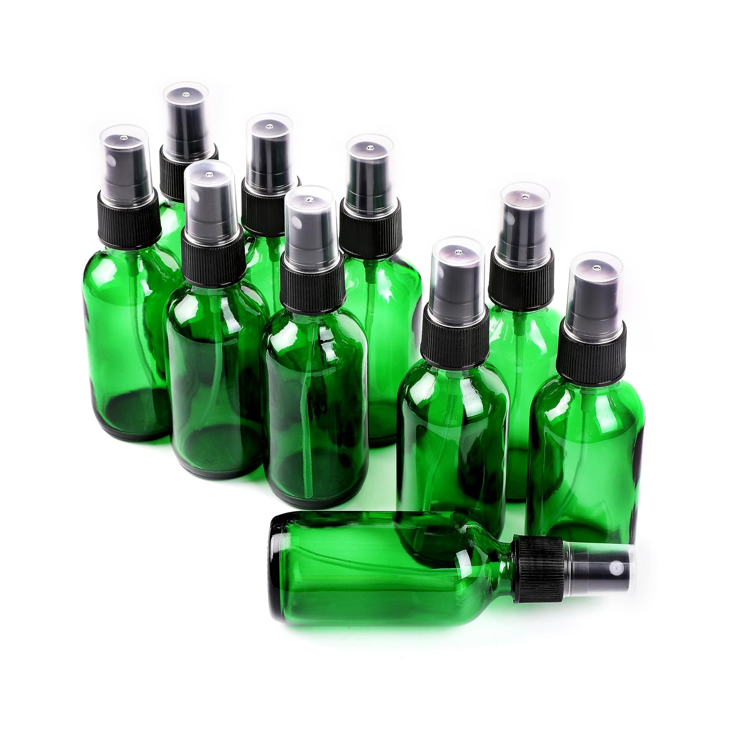 NOOEEISS Green Glass Small Spray Bottle 2 oz 24 Packs,Fine Mist Sprayer Small Clear Bottles,Refillable Containers mini spray bottles for Cleaning Solutions and Skin Care (Green 24pcs)