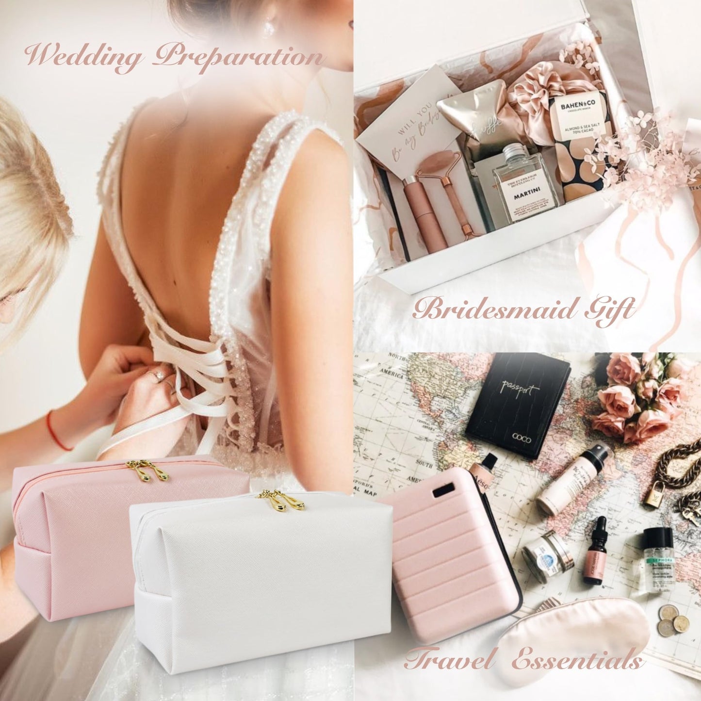 Women's Wedding Emergency Travel Kit 45 Essential Items for Brides Bridesmaid All-In-One Daily Beauty Style Set With Makeup Brushes (Sakura Pink)