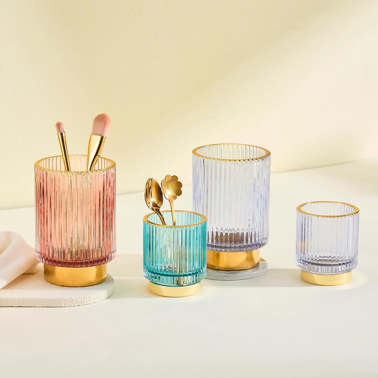 LEICURACE Makeup Brush Holder Organizer,Toothbrush Holders,Desk Pen Pencil Holder,Multifunctional Vintage Glass Brush Cup(A3-22-US)