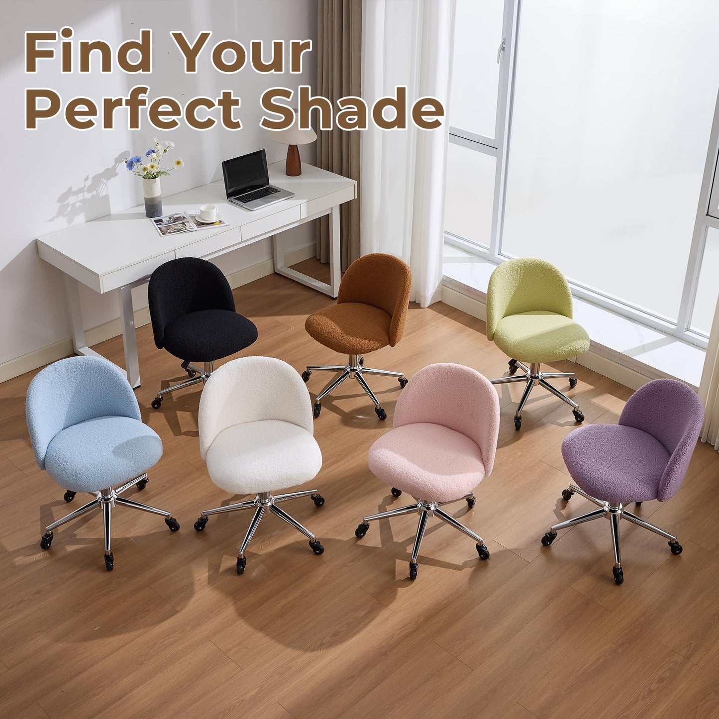 Forfutra Home Office Chair with Quiet Wheels - Armless Vanity Chair Vanity Stool, 360 Swivel Height Adjustable White