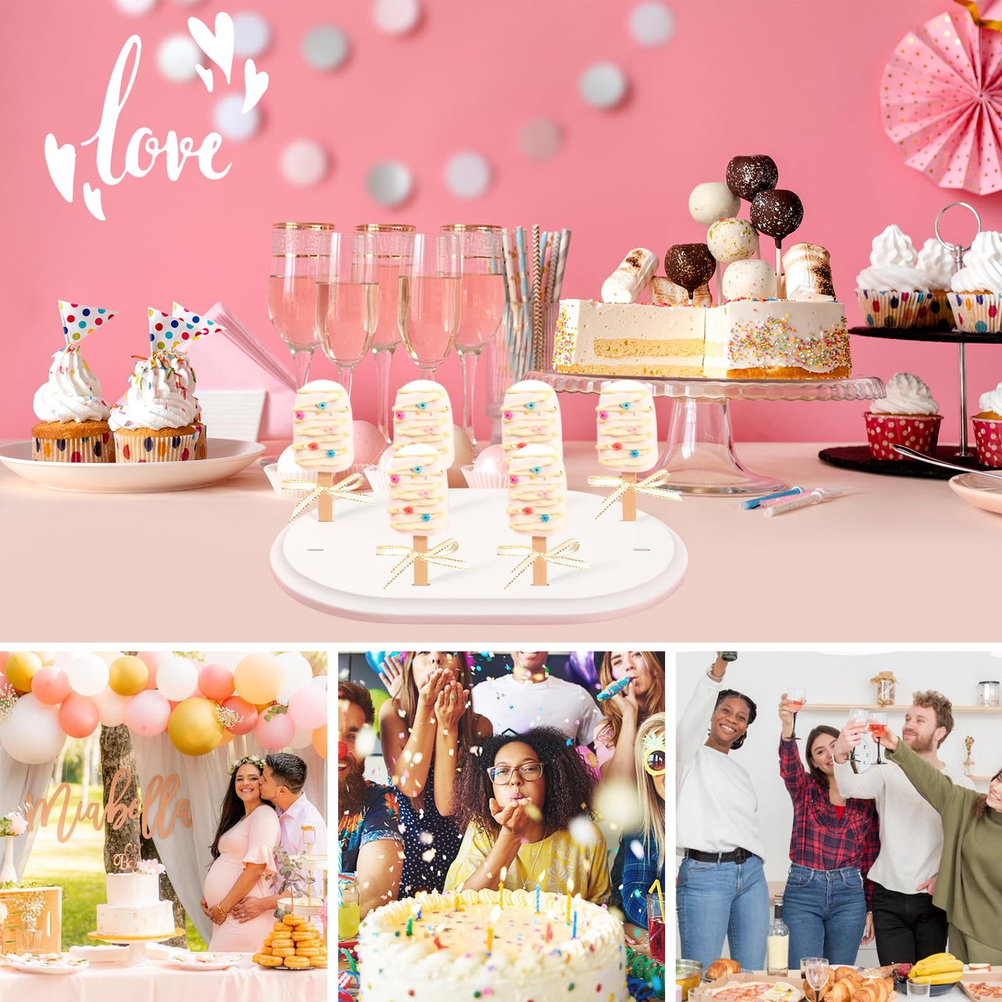 Webake Cakesicle Stand Display Popsicle Sticks Holder 12 Count Wooden Stand Holder for Dessert Table of Wedding Shower Birthday Party