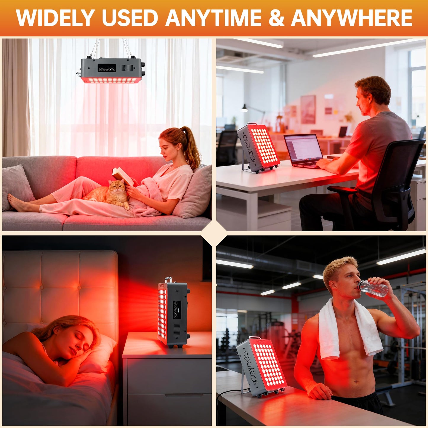 Red Light Therapy, 4 Chip LED Infrared Light Panel with Near-Infrared Light 630nm 660nm 850nm 940nm, 138W High Power 60 LED Red Light Device for Body, Face, Includes Hanging Kit & Handle, Gray