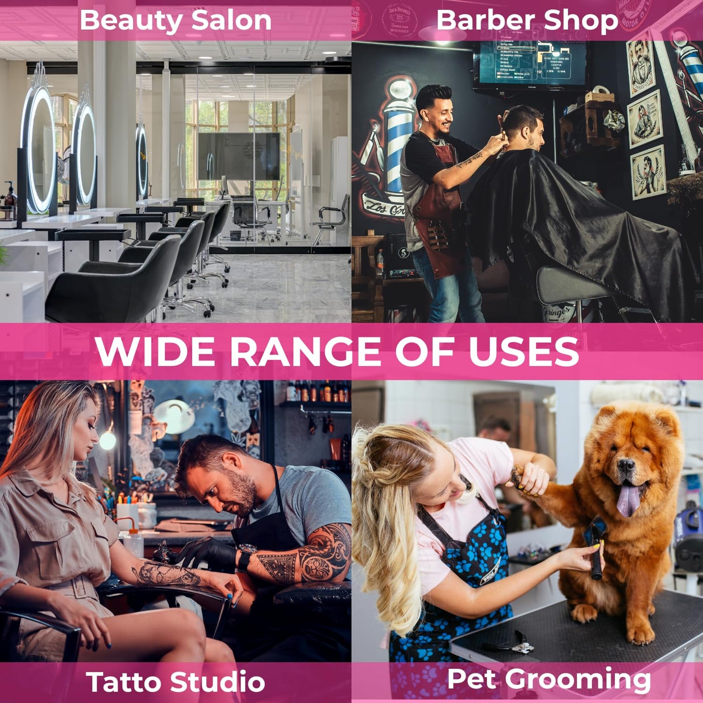 HAPPYPOSH Magnetic Barber Mat, Magnetic Barber Mats For Clippers and Supplies, Barbershop Pad for Station, Beauty Salon Table Mat, Barbering Tool Organizer for Pro Hairstylist, Pink