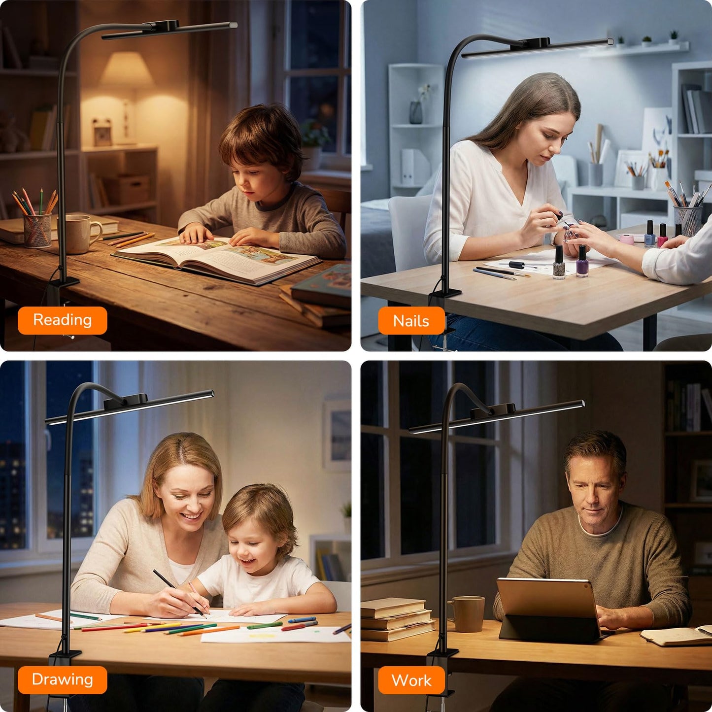 Lepro Led Desk Lamp for Home Office, Metal Architect Lamp with Clamp, 11W 650LM Eye-Caring Task Light, 25 Lighting Modes, Flexible Gooseneck for Monitor, Workbench, Drafting, Crafts, Reading, Black