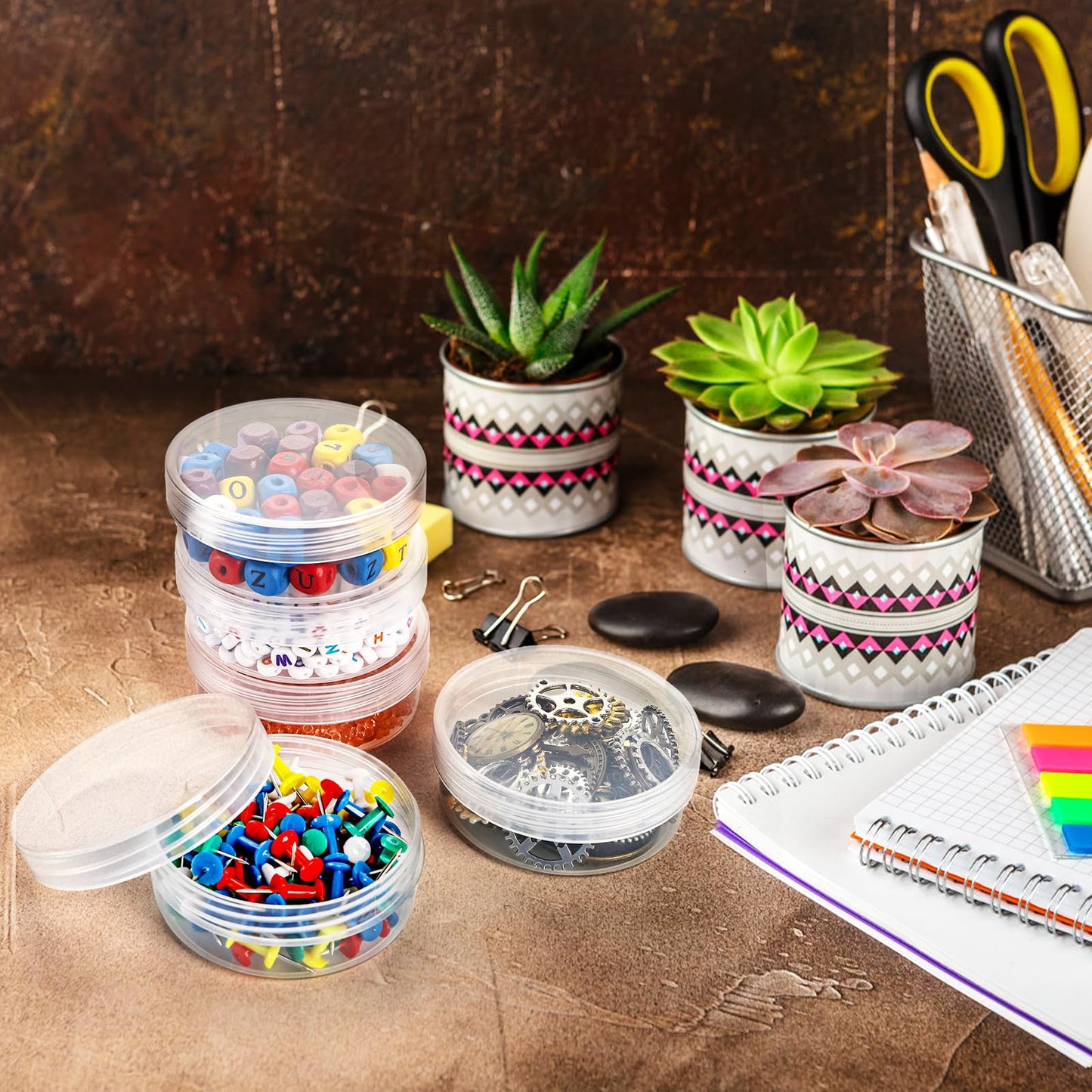 Covzoe 50 Pieces 2 Oz Plastic Jar with Lids, 50G/50ML Clear Round Bead Storage Container, Small Stackable Cosmetic Storage Organizer Box for Buttons, Glitter, Jewelry, Makeup, Small Items