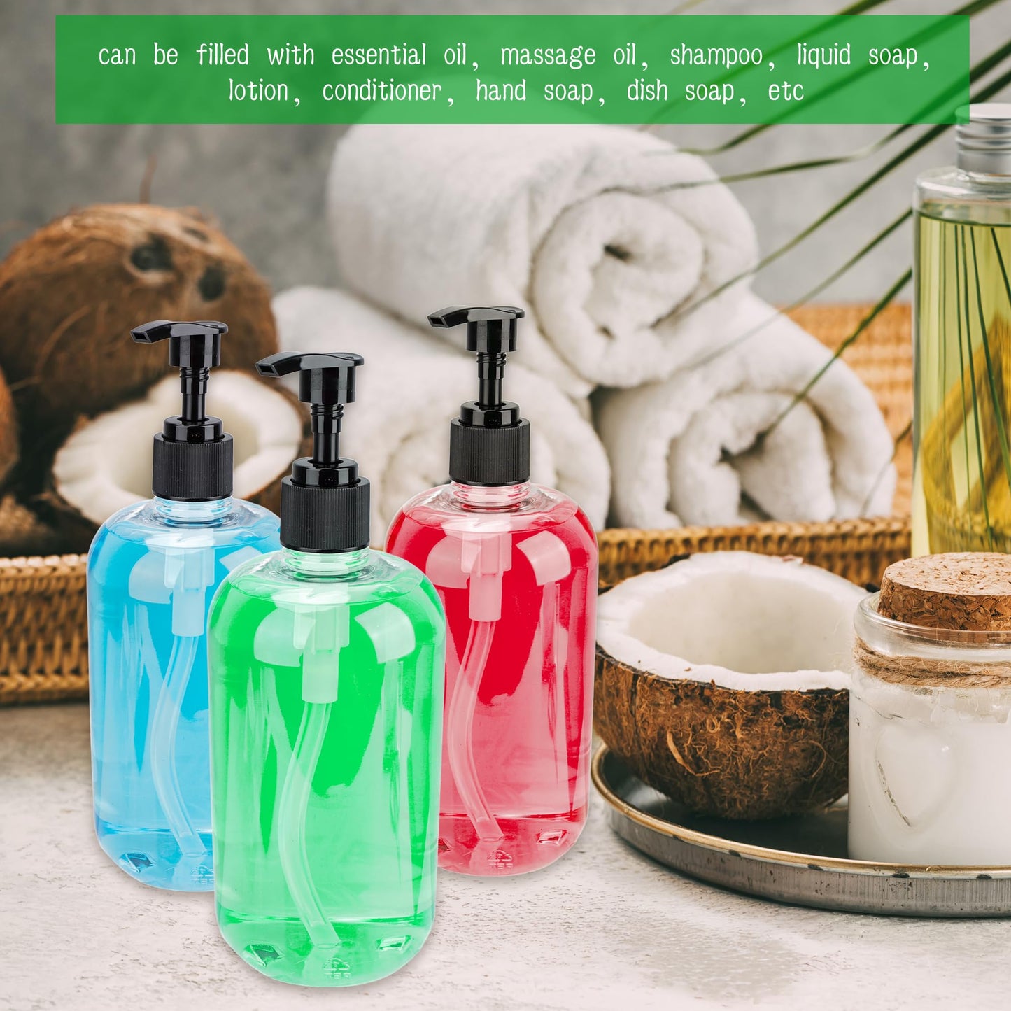8 Pack 500ml Empty Plastic Pump Bottles Refillable Clear Soap Dispenser Bottles with Black Pump Round Shoulder Bottles for Lotion Shampoo Conditioner Hand Soap
