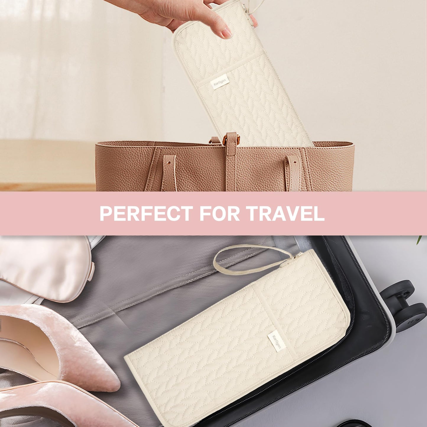 KarSyon Hot Tools Organizer Heat Resistant Mat Case Hair Tools Holder Travel Bag Portable Hair Styling Tools Cover Pouch for Curling Iron,Flat Iron,Hair Straightener (Beige)