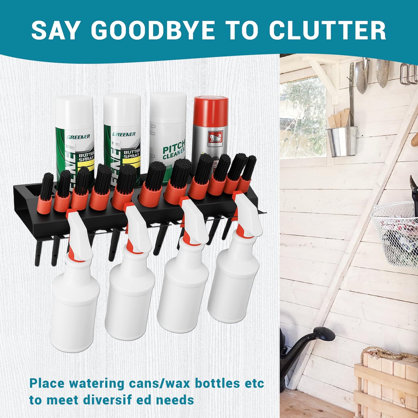 Rostationa Car Cleaning Brush and Spray Bottle Storage Rack, Air Tool Holder, Car Beauty Shop Accessory Display for Auto Repair Shops Garages, Garage and Workspace (1pc-Black)