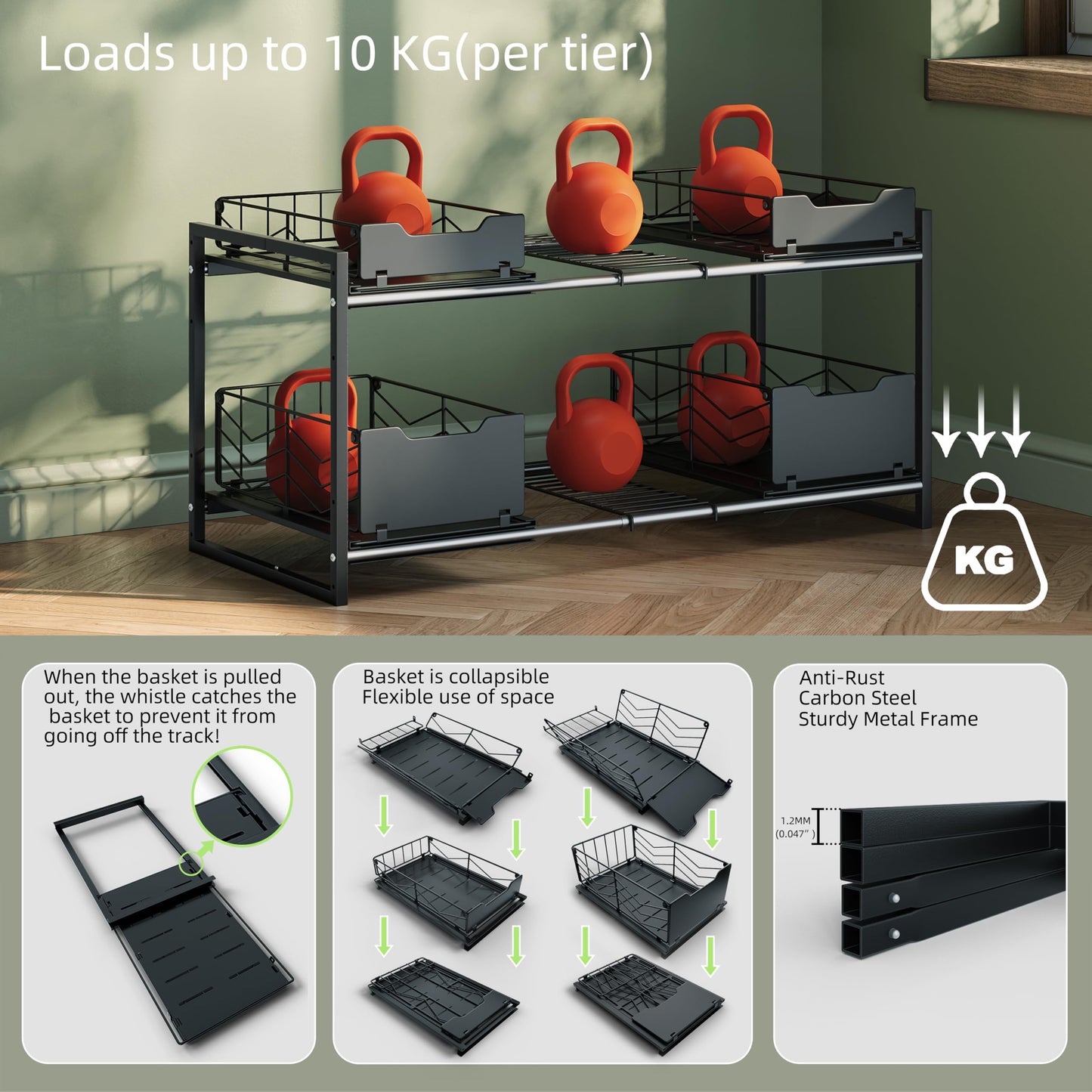 NETEL Adjustable Under Sink Organizers and Storage,Expandable Cabinet Storage Shelf with 4 Pull Out Baskets
