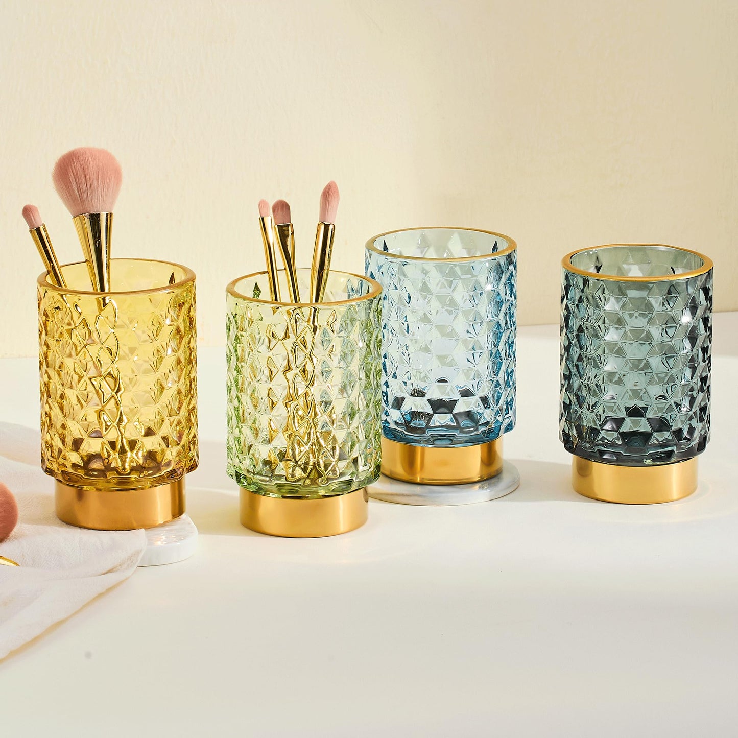 LEICURACE Makeup Brush Holder Organizer,Toothbrush Holders,Desk Pen Pencil Holder,Multifunctional Vintage Glass Brush Cup(A46-2-US)