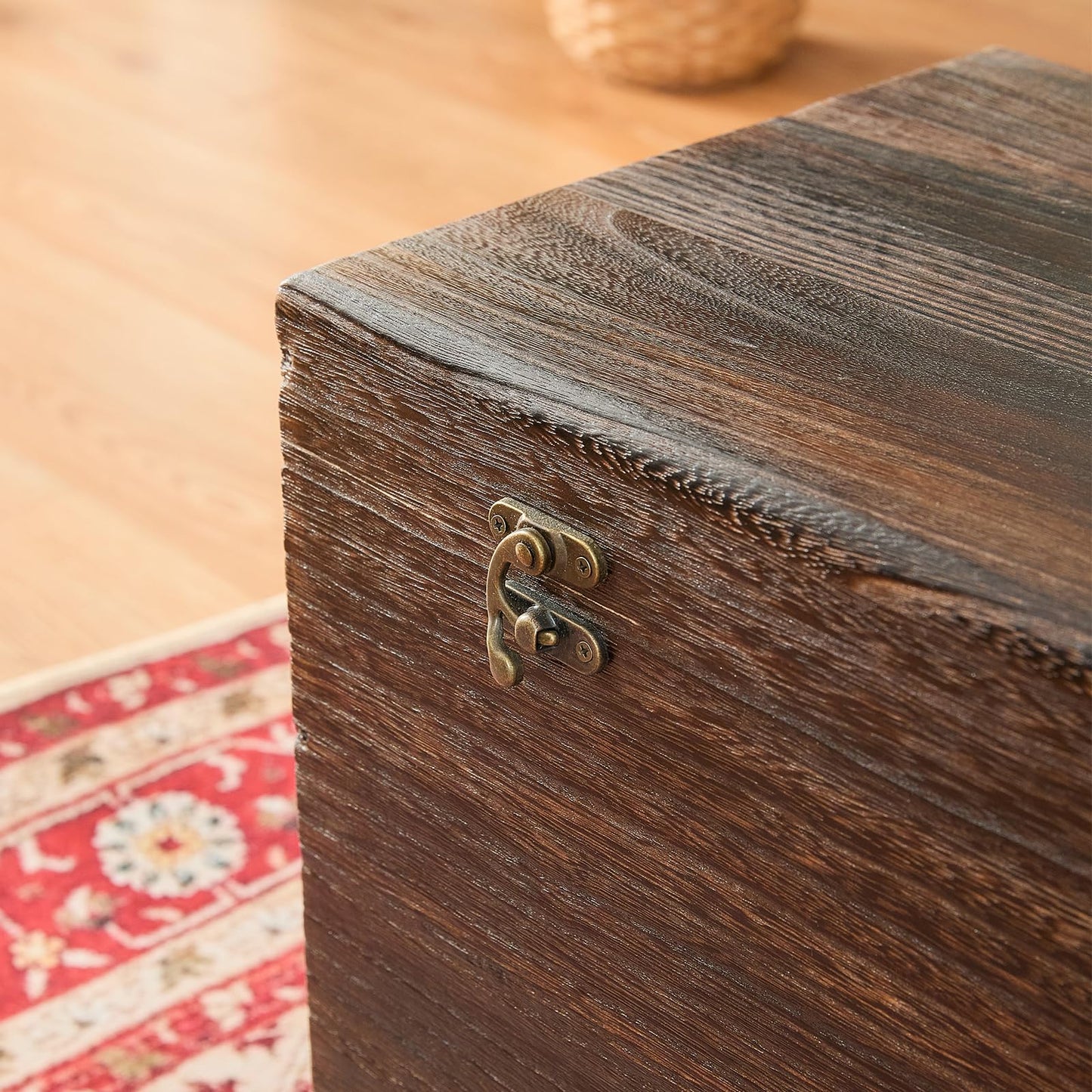 GZQWDC Wooden Storage Chest,Rustic Trunk Box,Storage Box for Living Room, Bedroom, Entryway,Dark Brown (S)