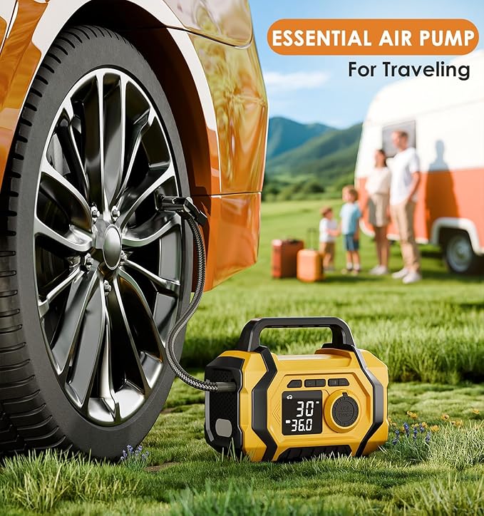 Tire Inflator Portable Air Compressor, 6X Fast 150PSI Air Pump for Car Tires, Cordless Car Motorcycle Balls Bike Pump, Tire Inflator Pressure Gauge, 12V Auto Shut-off Tire Pump, LED Display&Light