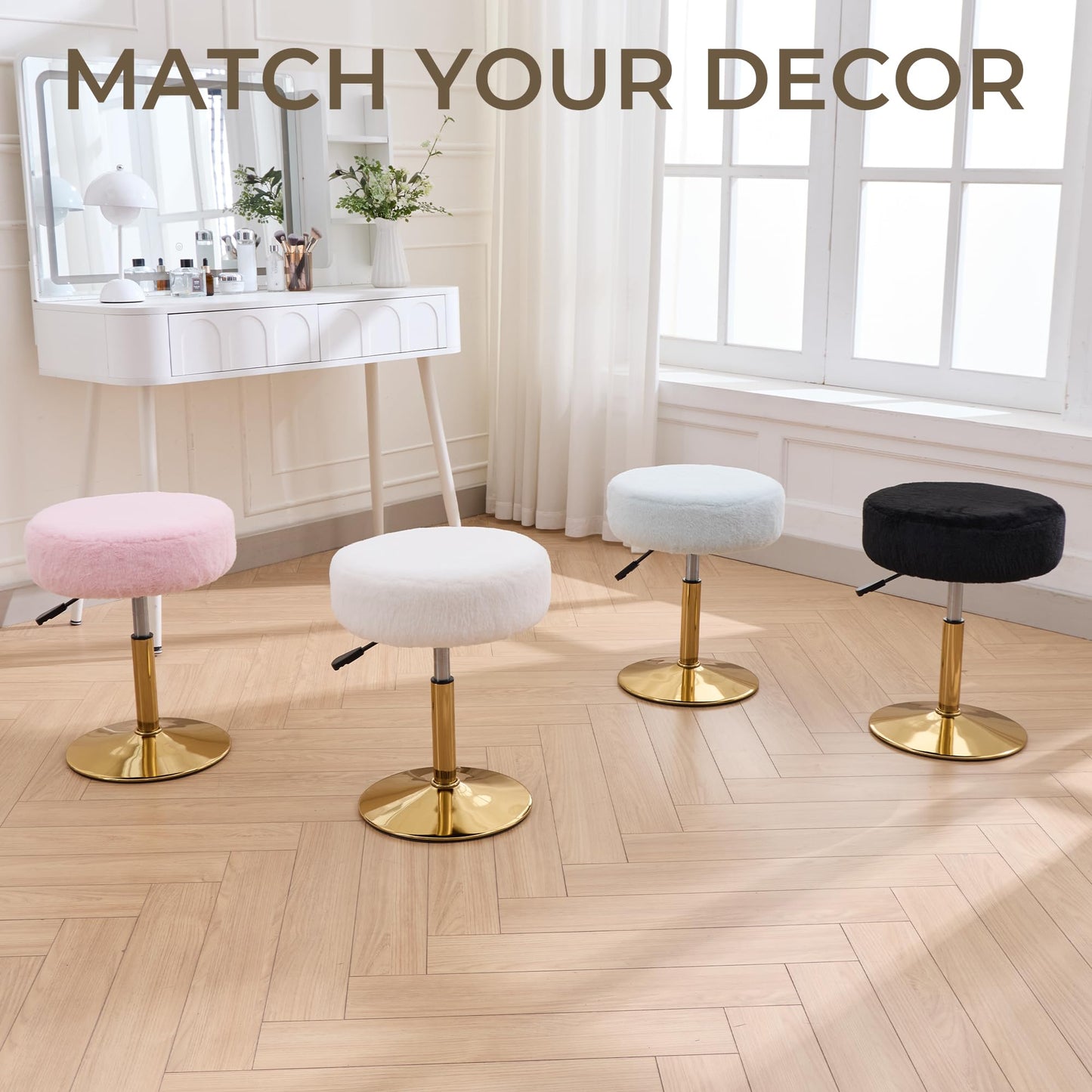 Xenothos Vanity Chair Adjustable Vanity Stool for Vanity Swivel Vanity Stool Chair Ottoman Gold Base Light Pink