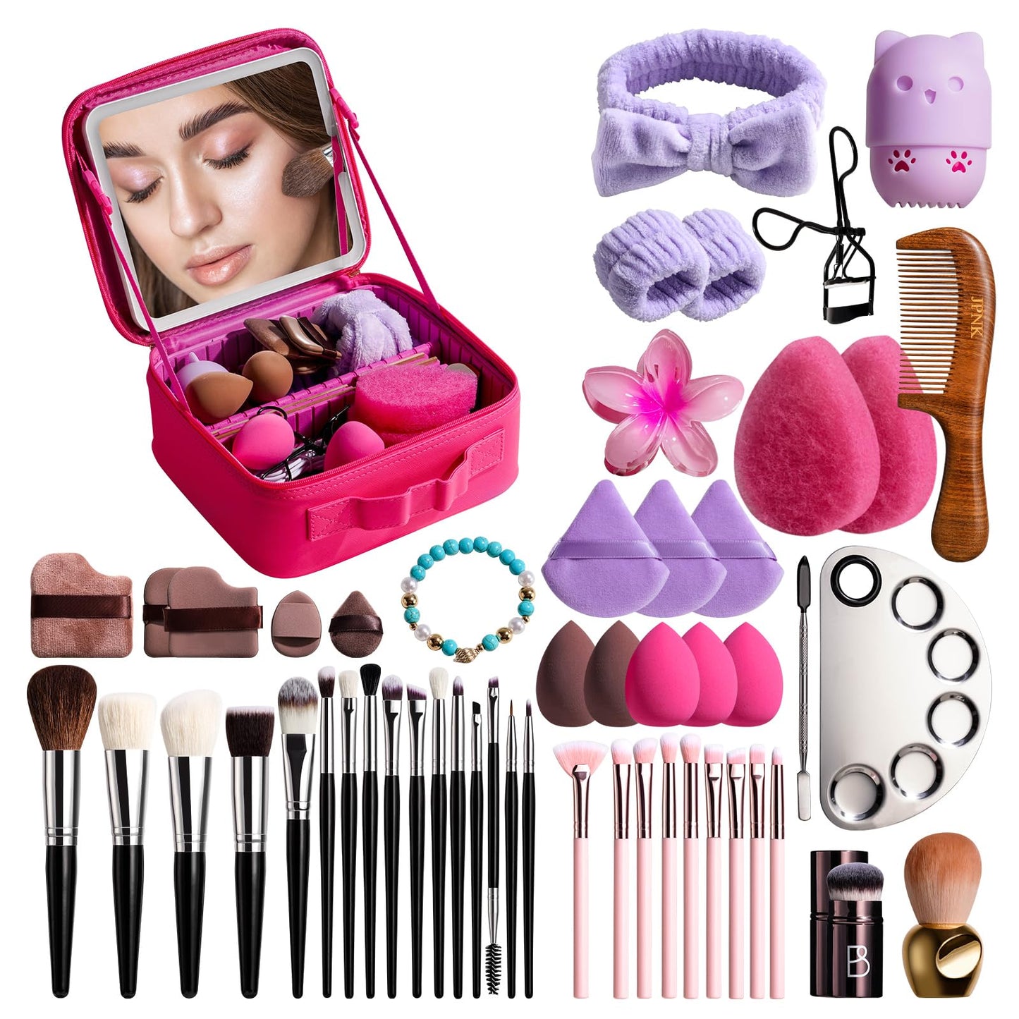 BS-MALL Makeup Brushes & Beauty Tools Assortment Box – Curated Collection of Makeup Brushes, Makeup Bag, Makeup Sponge, Hair Ties & More Professional Beauty Tools for Daily Use & Travel (XL)