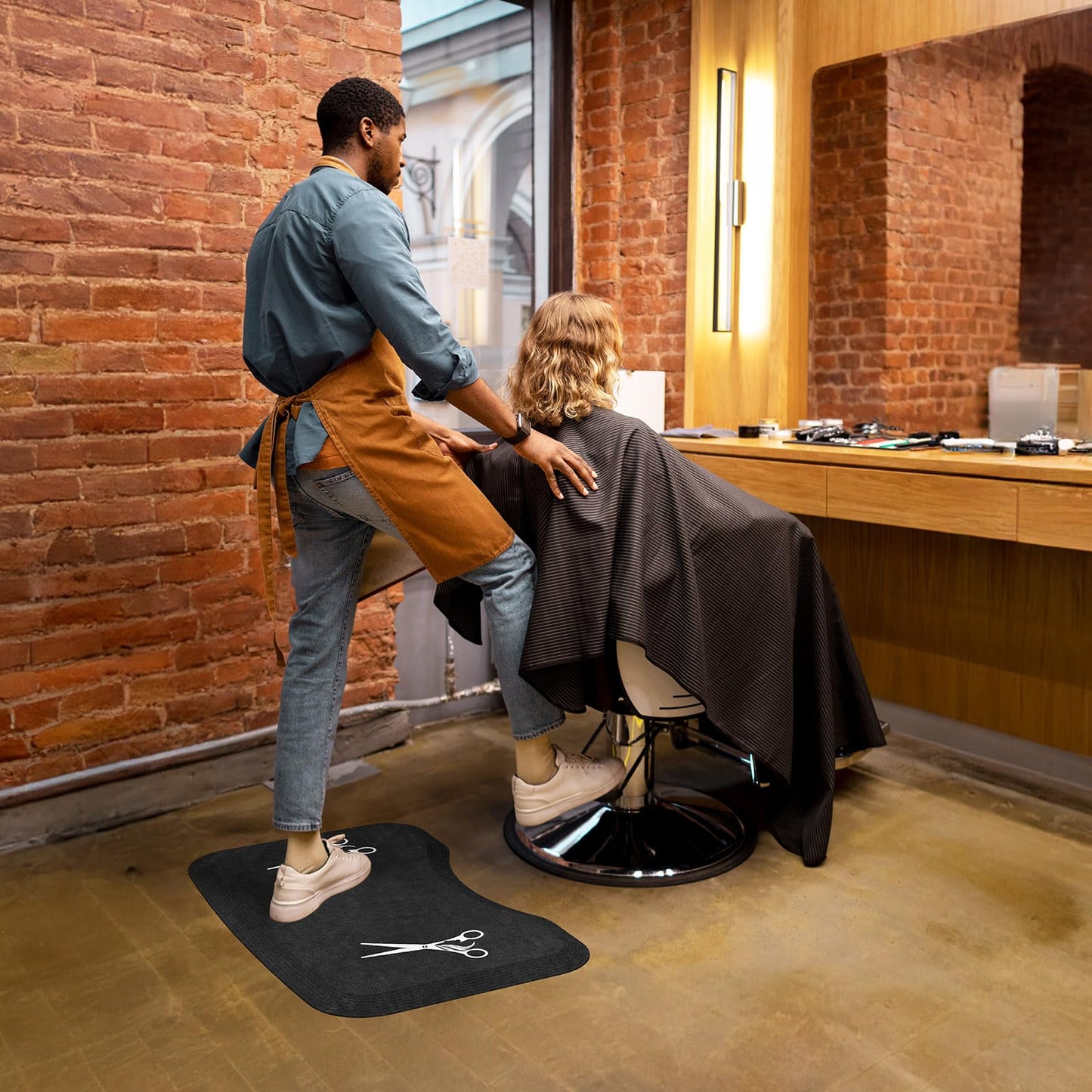 Amcomfy Anti Fatigue Salon Mat for Hair Stylist Anti-Slip Antique Series Salon & Barber Shop Chair Floor Mat (17''x32'' x 5/8'',Scissors)