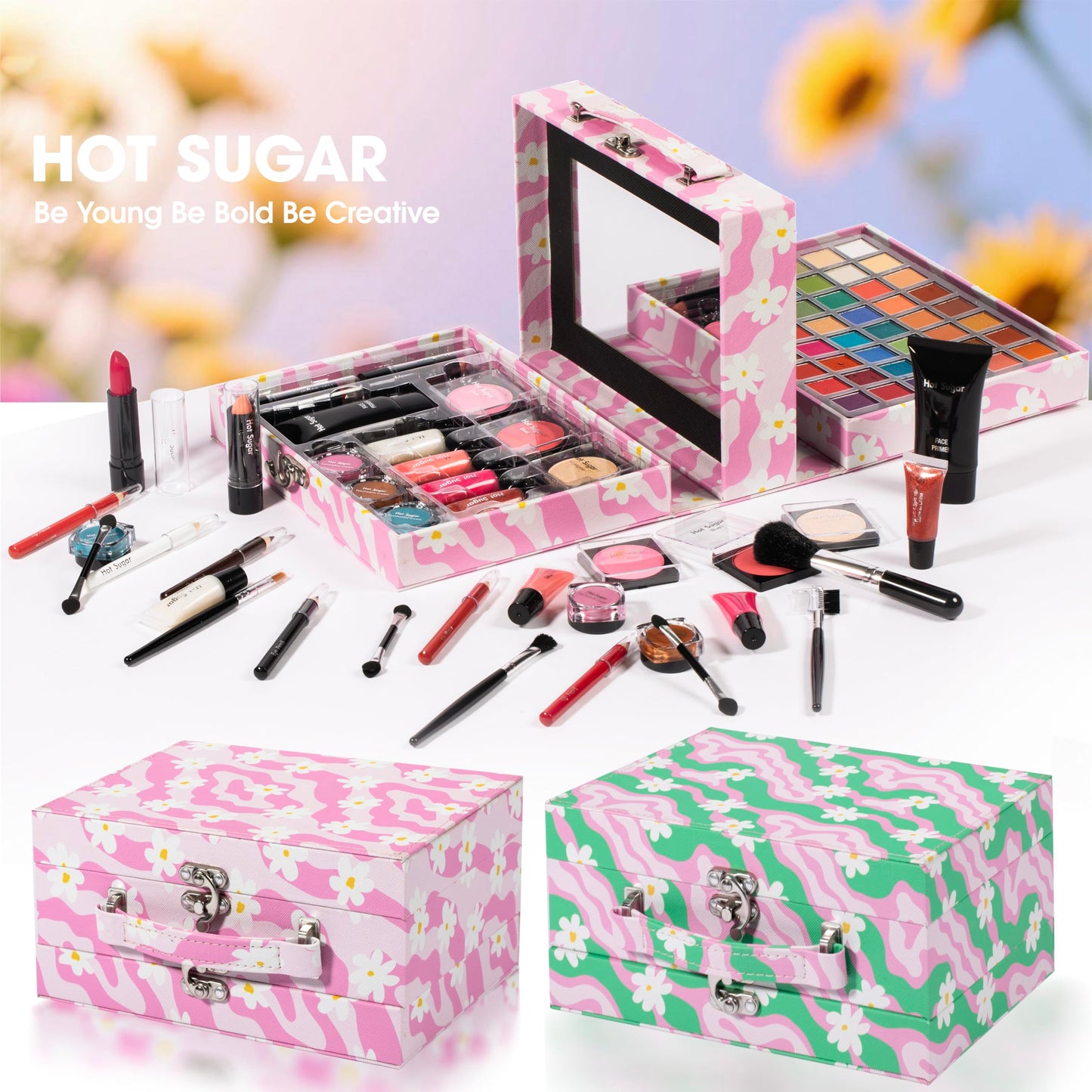Hot Sugar Makeup Kit for Girls 13-15, Birthday Christmas Makeup Gift Set for Teens 16-18, All in One Beginner Makeup Kit for Women Full Kit (Floral Green)