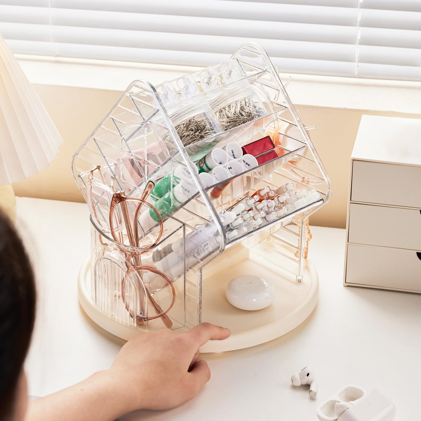 WMBOOX 360° Rotating Makeup Organizer, Multi-Compartment Cosmetic Storage Organizer for Vanity, Clear Skincare & Jewelry Organizer with Large Capacity for Lipstick, Brushes, Perfume & Accessories