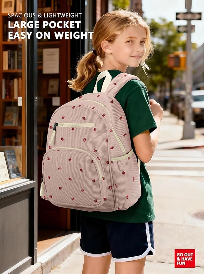 Corduroy Toddler Backpack for Girls 2-5, Preschool Kindergarten Backpack - Cute Kids Backpacks for Girls 13.7" H Fit Folder