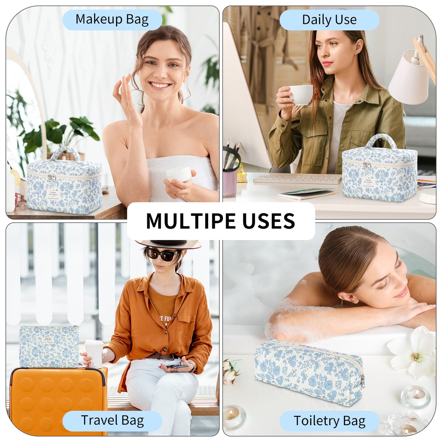Senbowe Makeup Brush Cleaner and Large Cotton Floral Makeup Bag