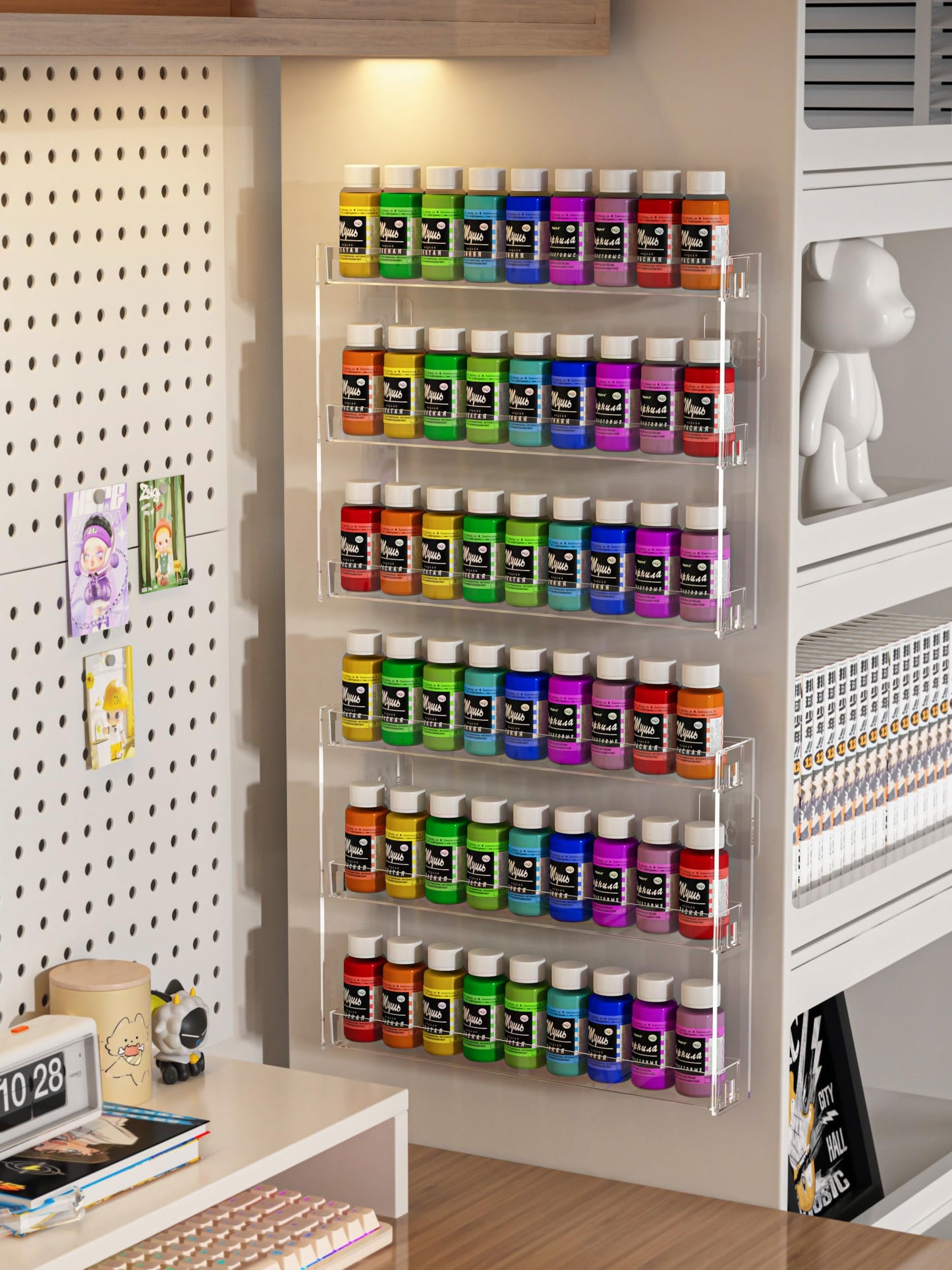Cocheetah 3 Tier Display Rack, Clear Paint Rack Wall-Mount (No Drill), Acrylic Craft Paint Storage Organizer, Miniature Holder for 2oz Bottle, Nail Polish Organizer, Badges, Mini Figures (1)