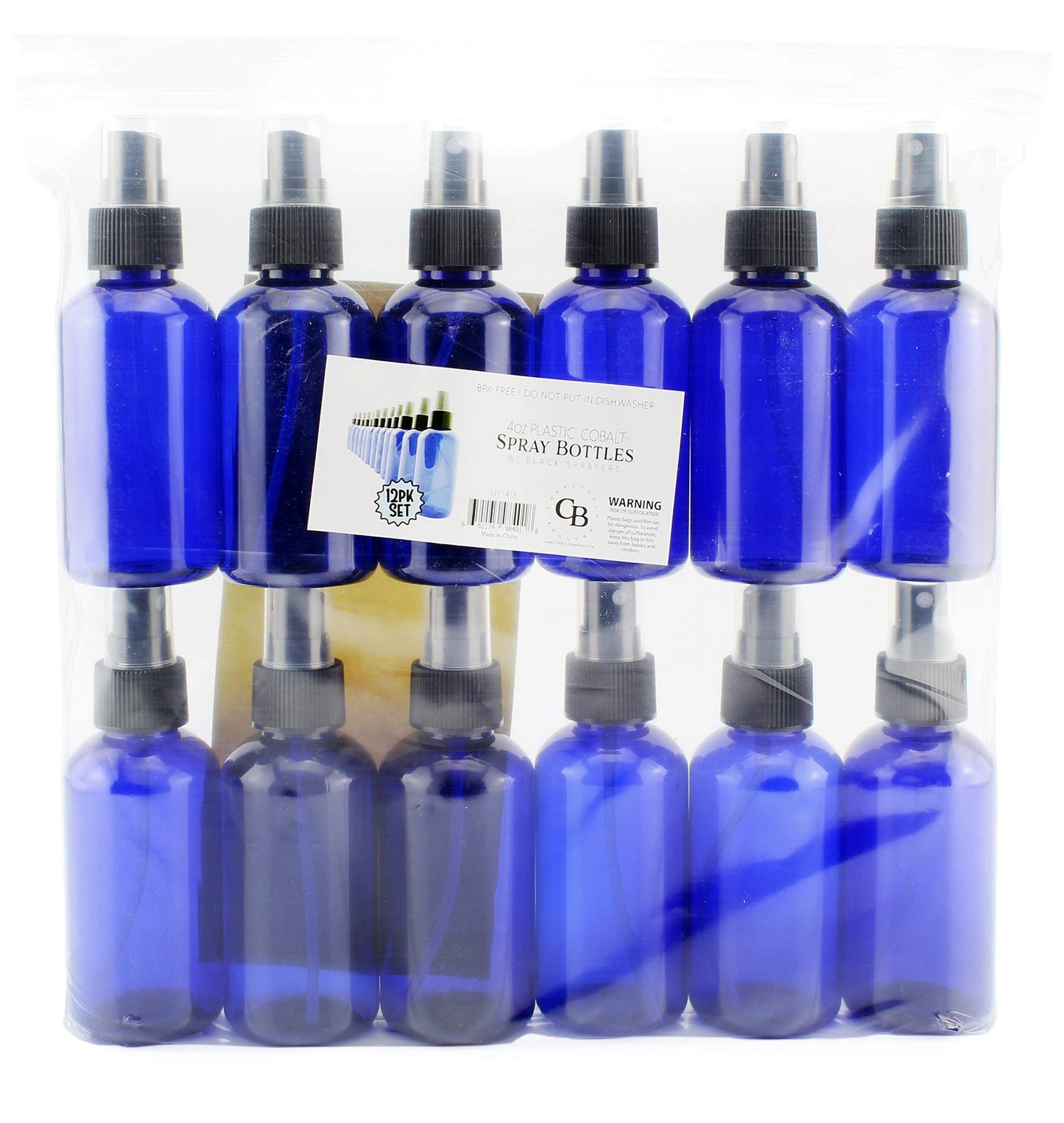 Cornucopia Brands 4oz Blue PLASTIC Fine Mist Spray Bottles (Pack of 12) BPA-Free Plastic Spritzer Bottles, Labels Included; PET #1 Plastic Bottles