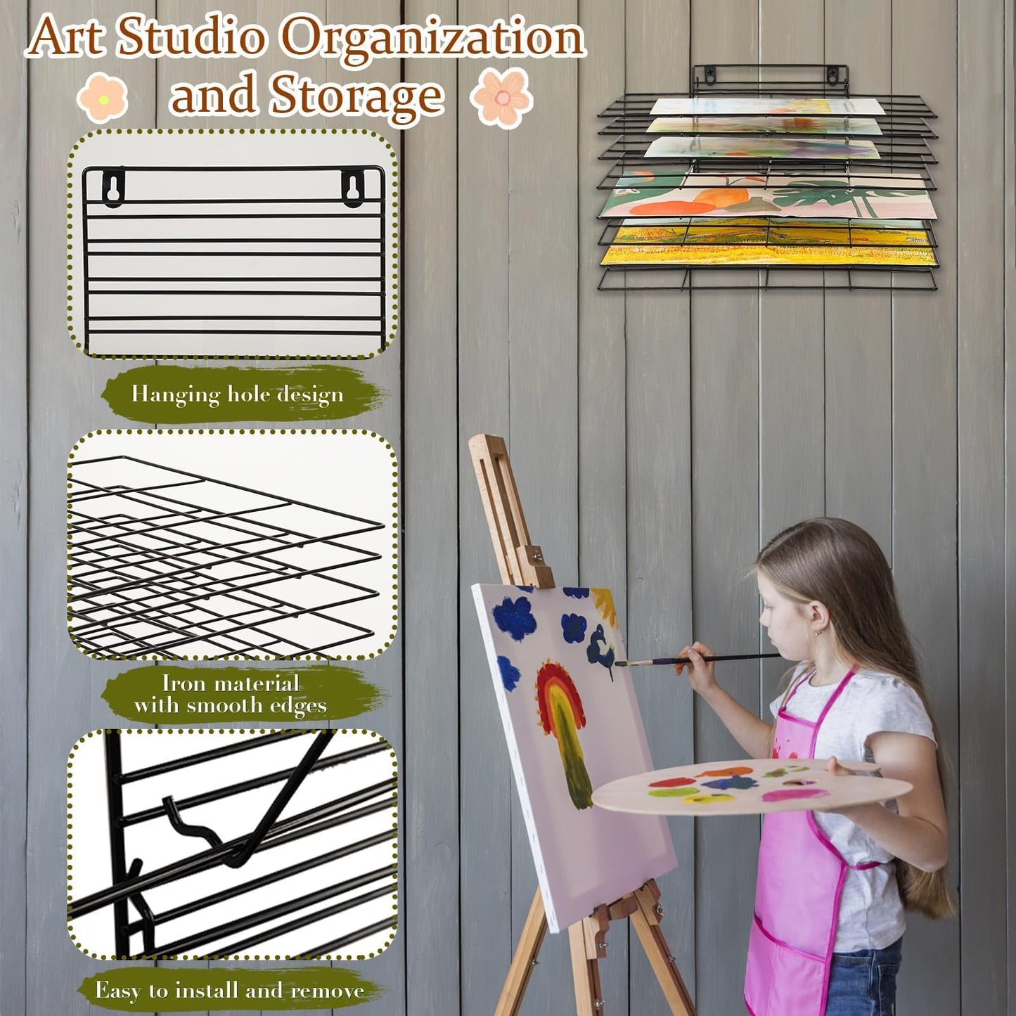 Lzttyee Art Drying Rack for Classroom Paint Drying Rack Small Art Drying Rack Wall Art Storage Rack with 8 Removable Shelves for Classrooms and Art Studios (Black, 8 Shelves)