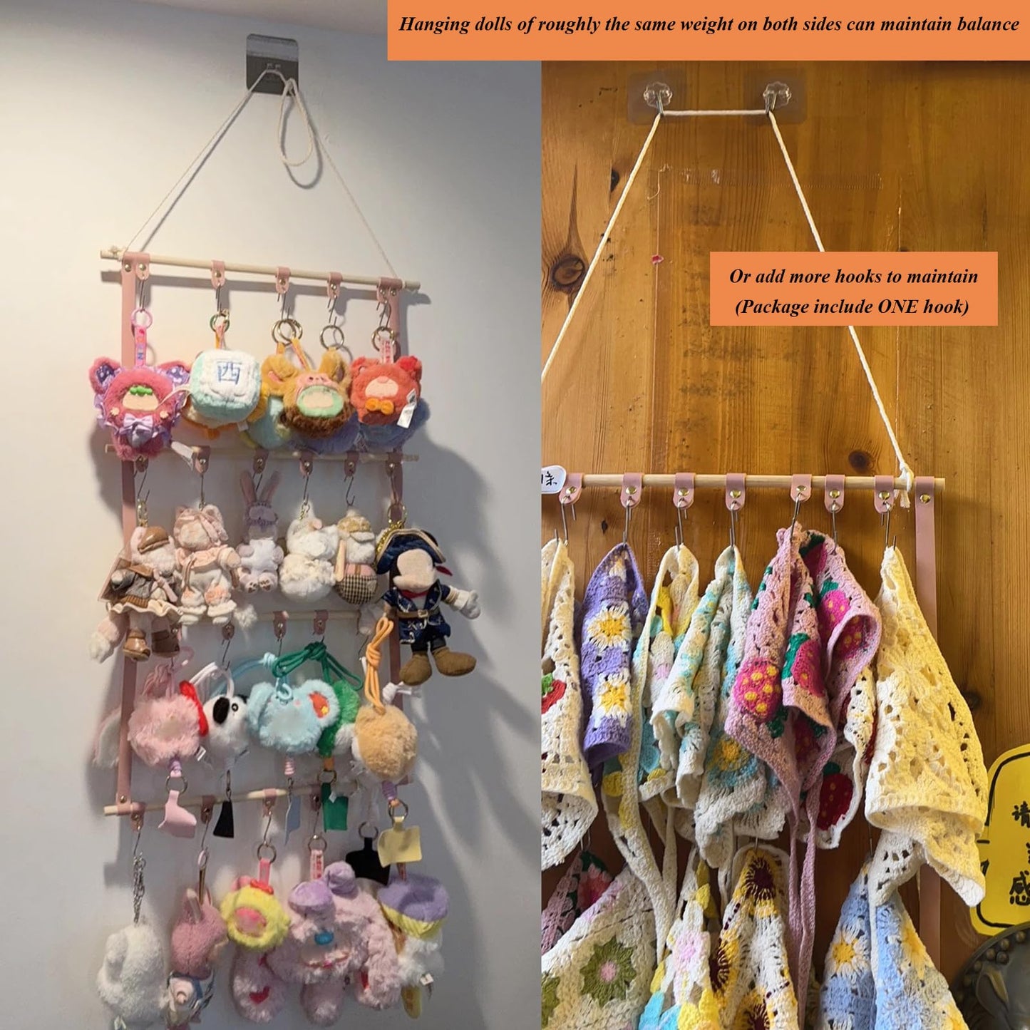 Yushen Hanging Display Storage Shelves Detachable Doll Organizers for Storage Plush Doll Collectors Gifts, Hanging Over the Door Organizer for Bedroom Home (Pink 1pcs)