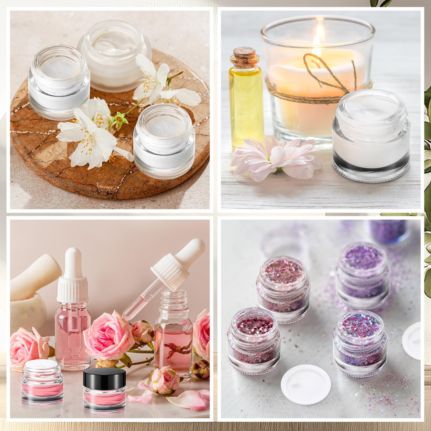 Norme 140 Pack 10 ml Glass Cosmetic Jars with Lids, Bulk Empty Refillable Sample Jars for Lip Balm, Cream, Lotion, Travel Jar for Creams, Inner Liner, Wide Mouth(Clear,Plastic)