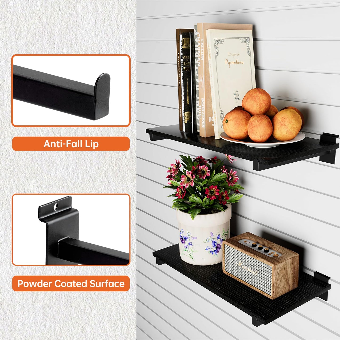 WETOECOTEC Wood Slatwall Shelves, Slat Wall Shelf Slatwall Acccessory for Garage, Home Improvement, Retail Display (4, 24''x12'')