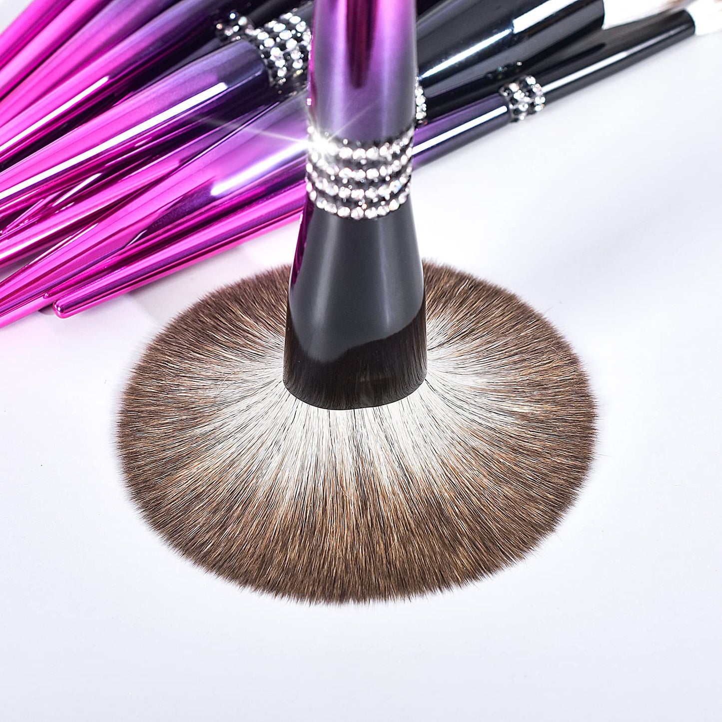 Bueart Design 16PCS Ultra Soft Makeup Brushes Sets with Holder,Professional Make up Brushes with Diamond(Purple-Black Gradient & Holder)