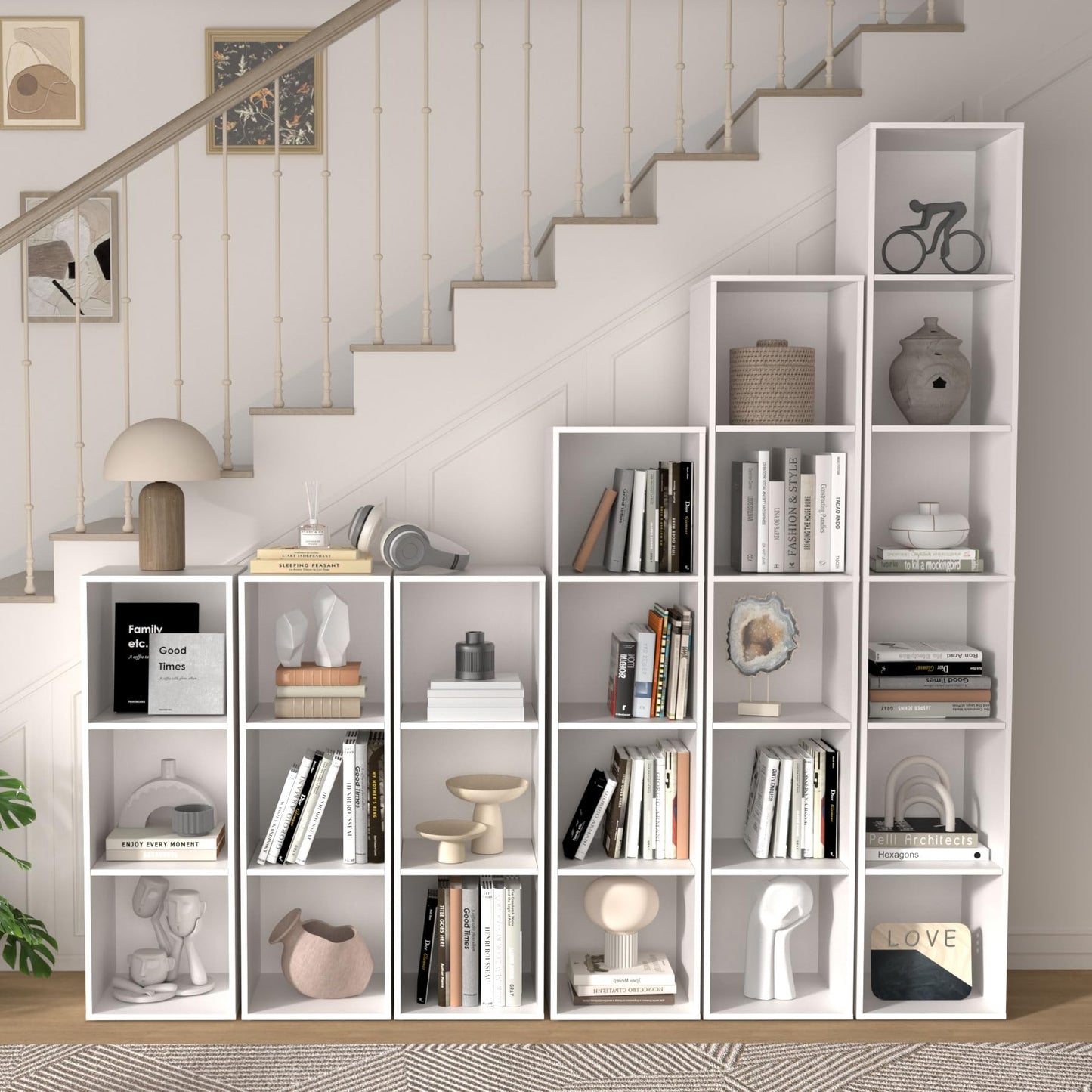 VAFHYLLIS 6 Cube Storage Organizer, 6 Tier Vertical Cube Bookcase Freestanding Storage Display Organizer for Home Office, Six Cubes Open Shelf Bookshelf (White, 6 Cube)