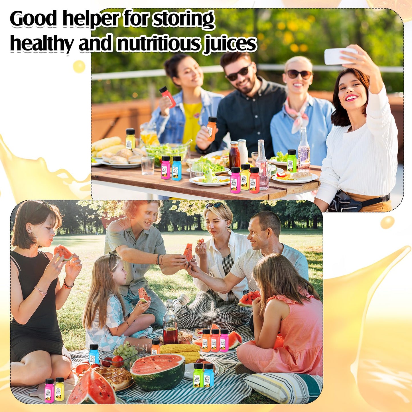 Sliner 350 Pcs 2oz Clear Plastic Bottles Mini Juice Bottle with Screw Lid Small Empty Reusable Liquid Vial Freezer Beverage Container Leak Proof for Juice Milk Water