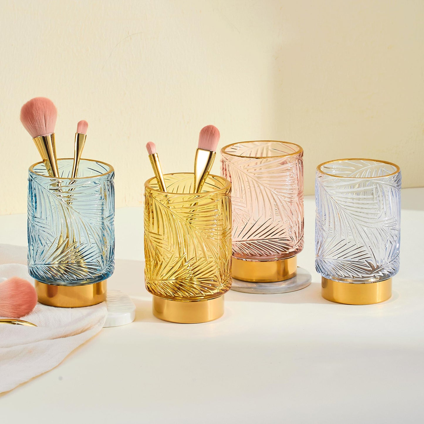 LEICURACE Makeup Brush Holder Organizer,Toothbrush Holders,Desk Pen Pencil Holder,Multifunctional Vintage Glass Brush Cup(A43-3-US)
