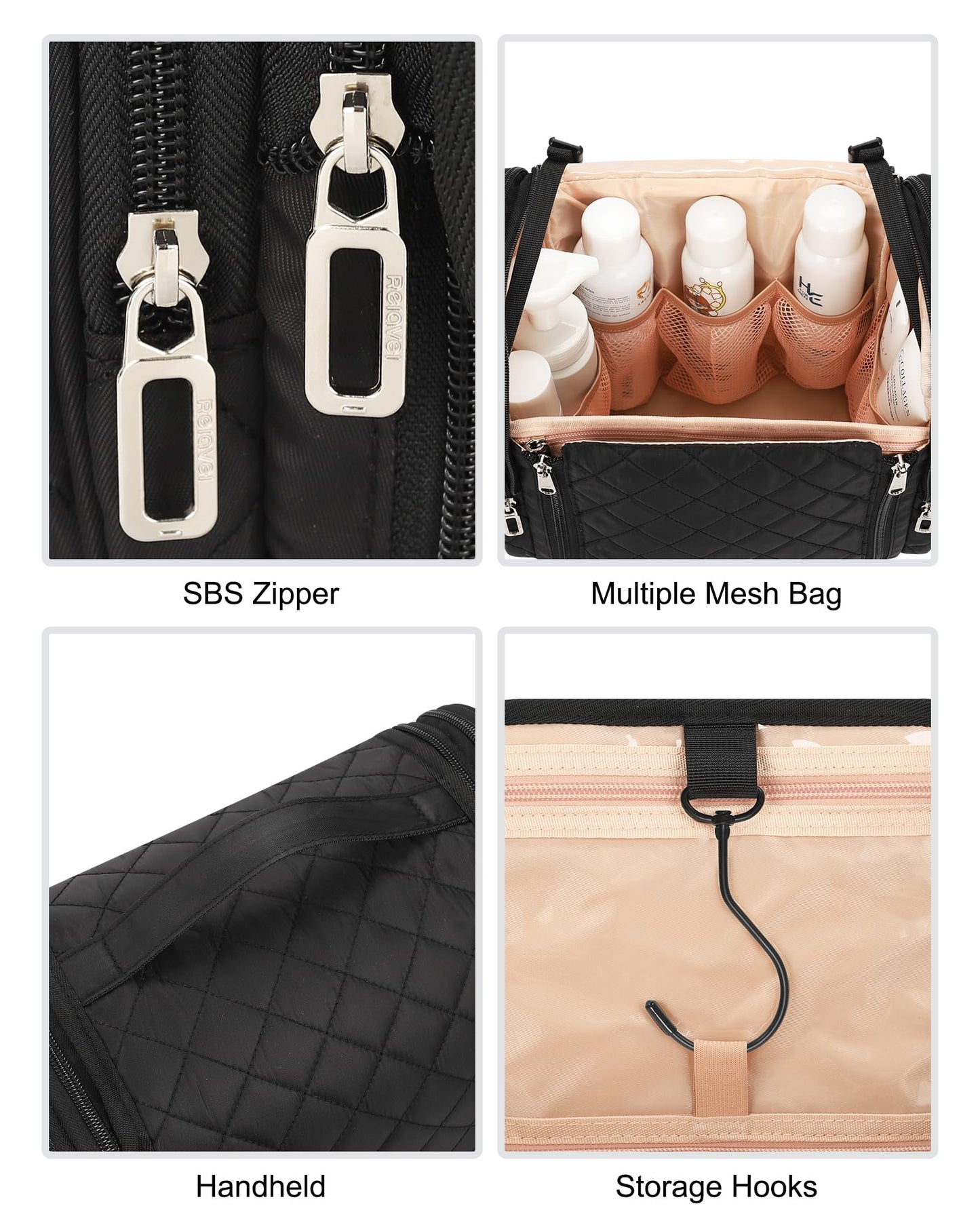 TANTO Hanging Toiletry Bag for Women, Travel Toiletries Bag Water-resistant Large Makeup Cosmetic Organizer with Hook Portable Bathroom Bag for Full-size Bottles,Travel Essentials (Black,Large)