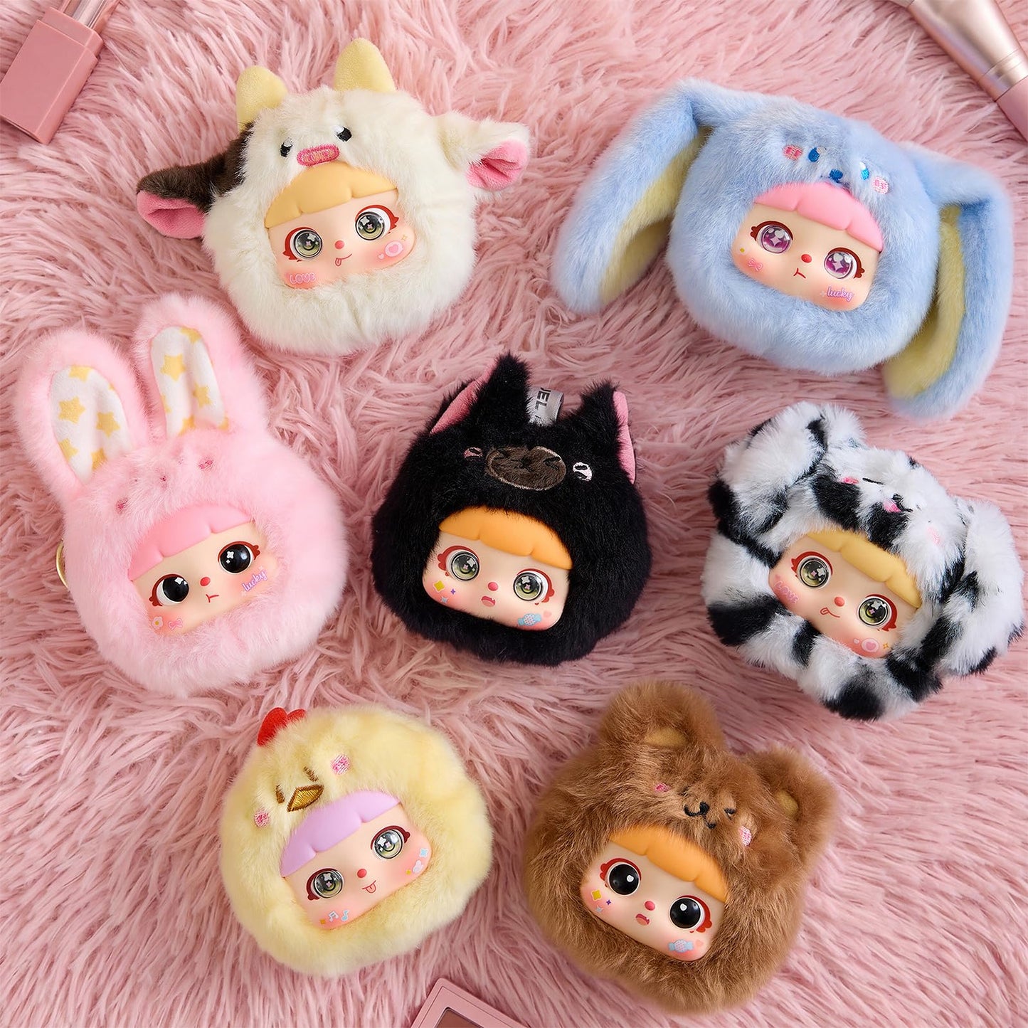 SKOGSKUNST Kawaii Plush Portable Compact Mirror Blind Box, Double Sided HD Mirror with Magnifying Glass, Random Cute Animal Figures Collectible Makeup Accessories Gifts for Women & Kawaii Lovers
