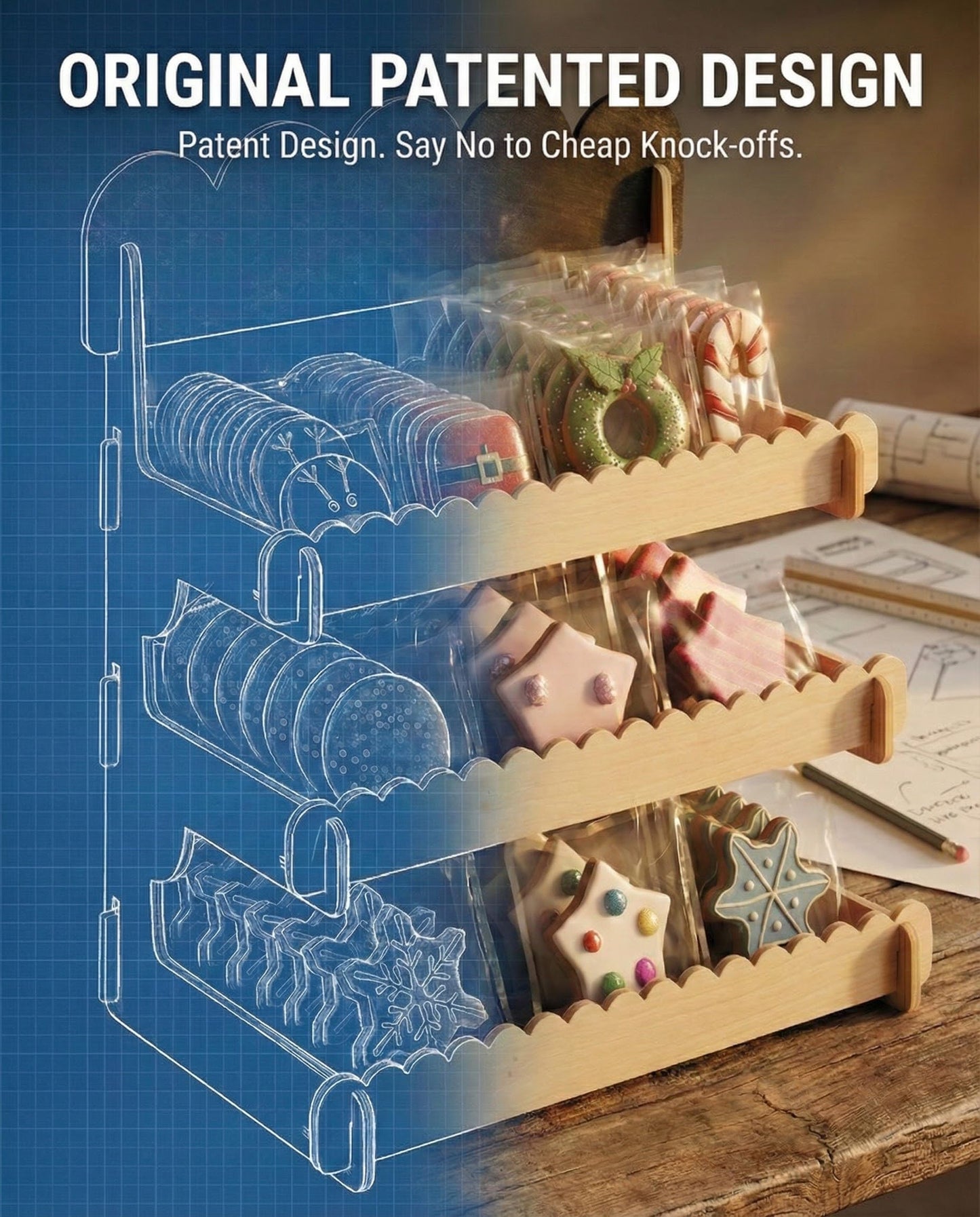 HOTCAN Wooden Cookie Display Stand with Chalkboard Sign for Bakers, Vendors, Craft Fairs | Pastry Display for Market Booths & Events | 3 Tiered Cookie Display for Muffins, Cakes, and Pastries(Natural)