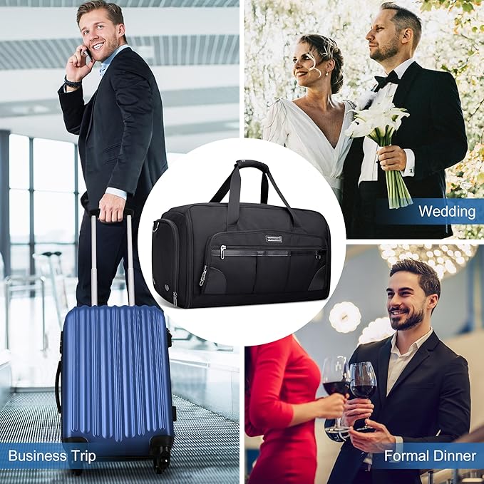 WITZMAN Garment Duffle Bags for Travel Mens Large Convertible Carry On Suit Garment Bag for Men Hanging Clothes with Shoe Compartment(B725 Black)